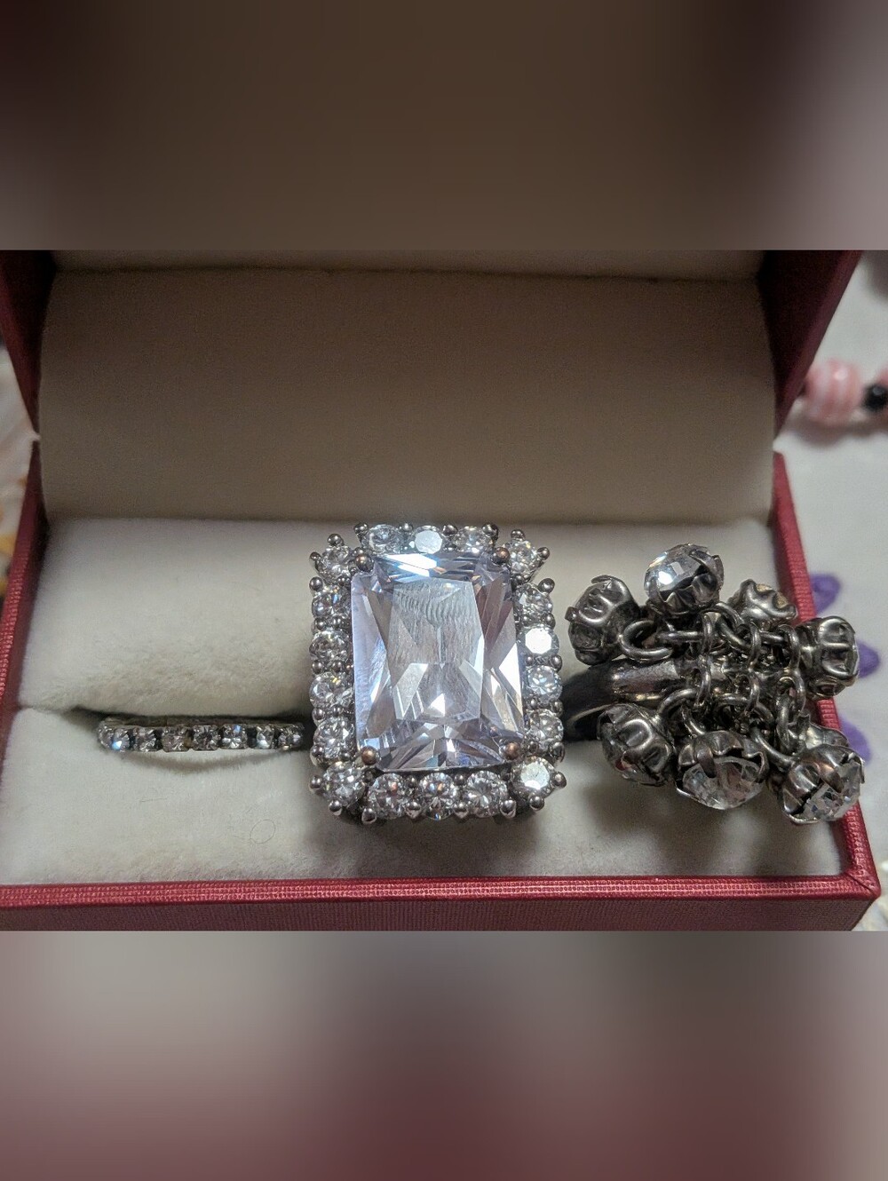 Gorgeous Silver Tone Rhinestone Ring Lot - Set of 3 Statement Rings ✨